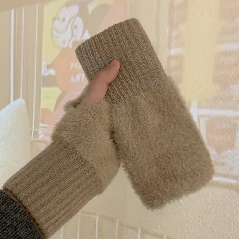 Guanti in pelliccia sintetica “mink fleece” half-finger donna – Guanti senza dita caldi e morbidi per l’inverno, perfetti per scrivere e usare lo smartphone