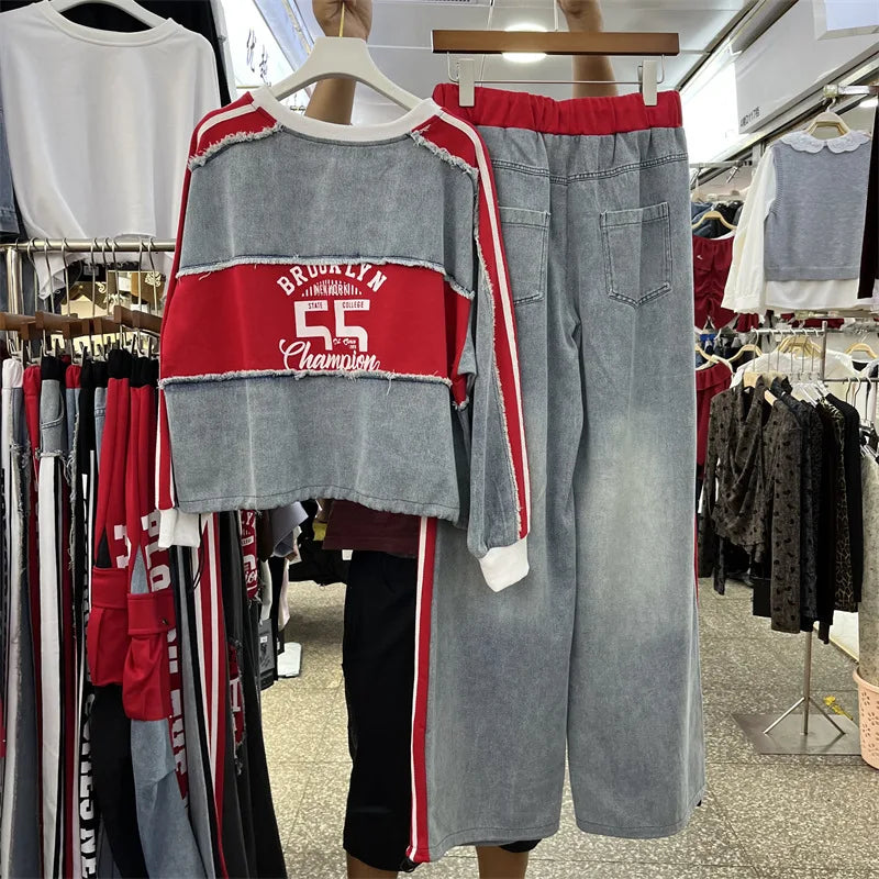 Completo Donna Felpa + Pantaloni Color-Block – Set Streetwear Casual con Cuffs Grezzi