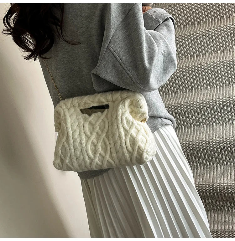 Borsa Crochet Donna Invernale – Crossbody Tricot con Catena e Texture Maglia