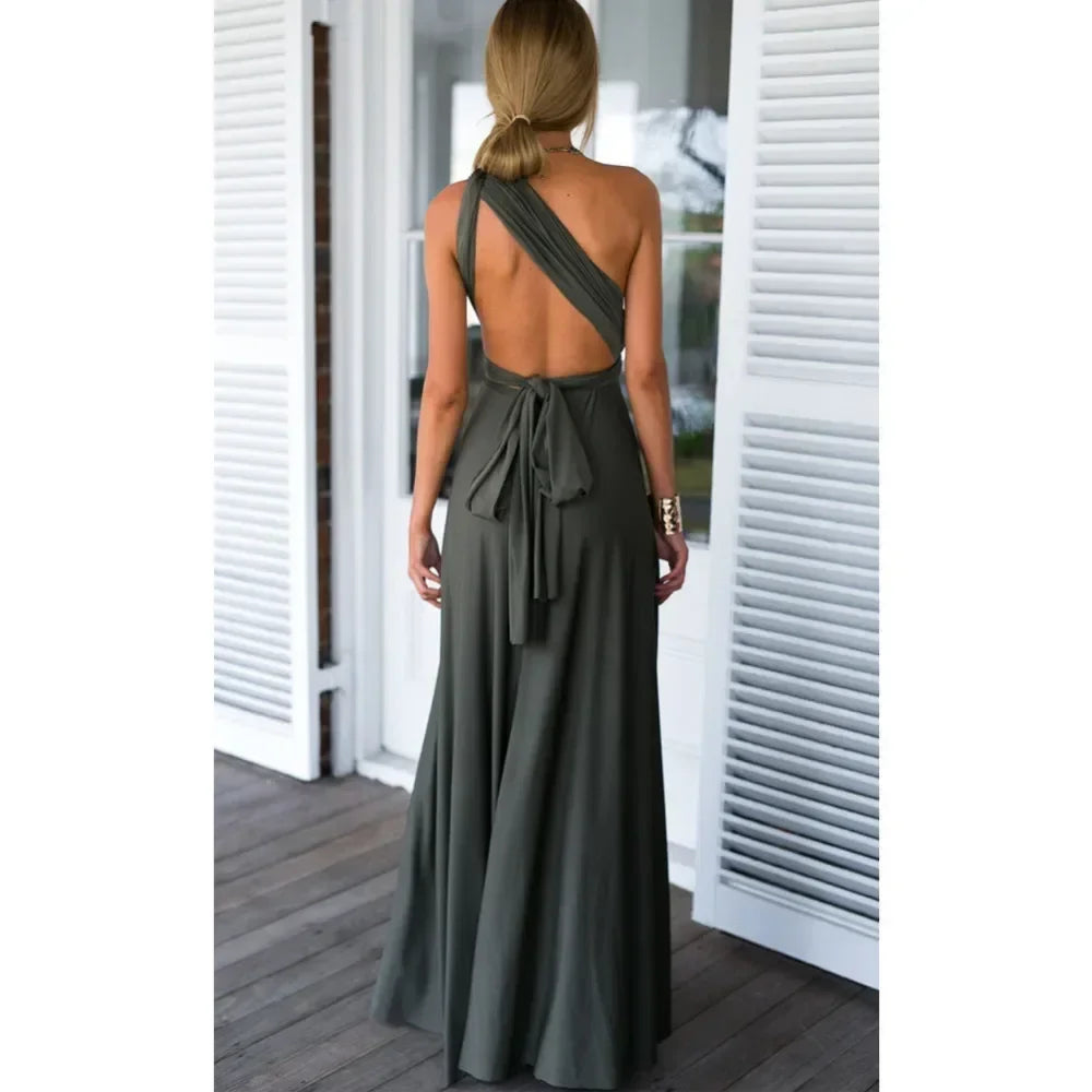Abito Lungo Multiway Donna con Scollo a V – Vestito Trasformabile Elegante
