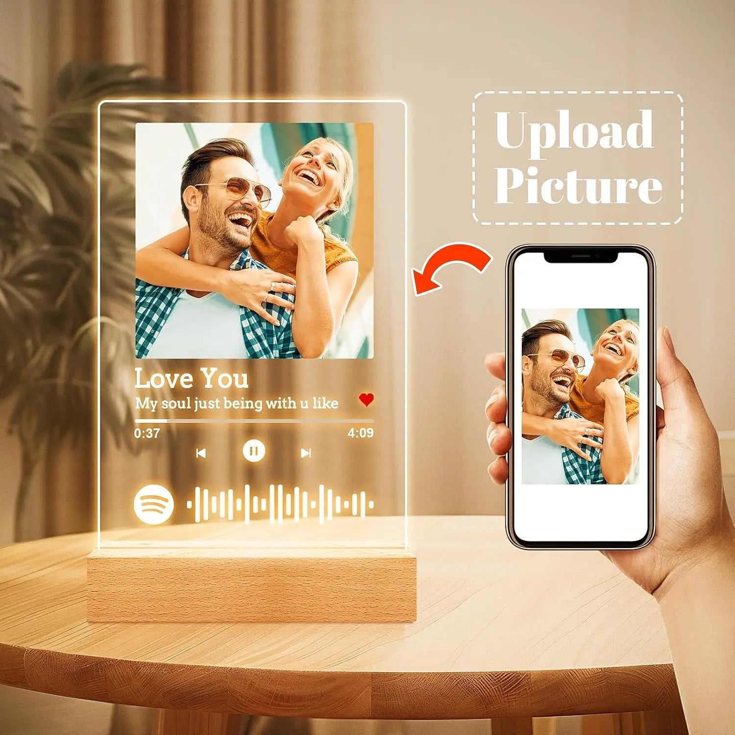 Targa Personalizzata con Musica Spotify – Lampada Acrilica Foto per Regalo Romantico