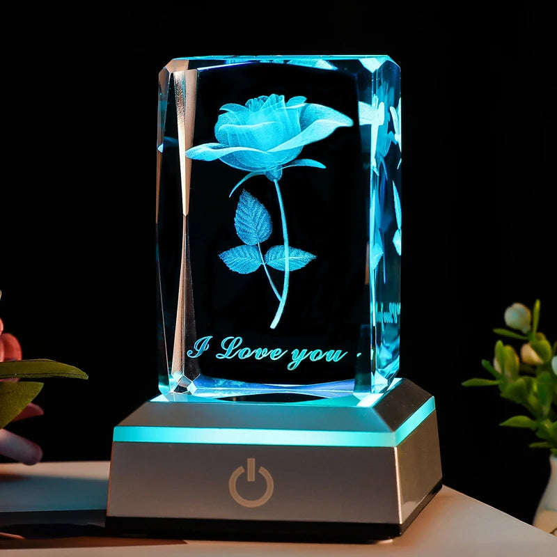 Luce Notturna LED Rosa di Cristallo 3D – Decorazione & Regalo Romantico