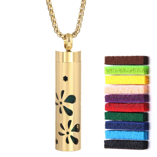 Collana dorata con diffusore per oli essenziali in acciaio inox – Gioiello aromaterapico profumato per donna