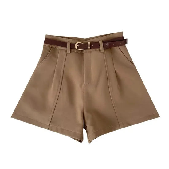 Pantaloncini donna vita alta stile coreano – gamba larga A‑line in cotone 2025