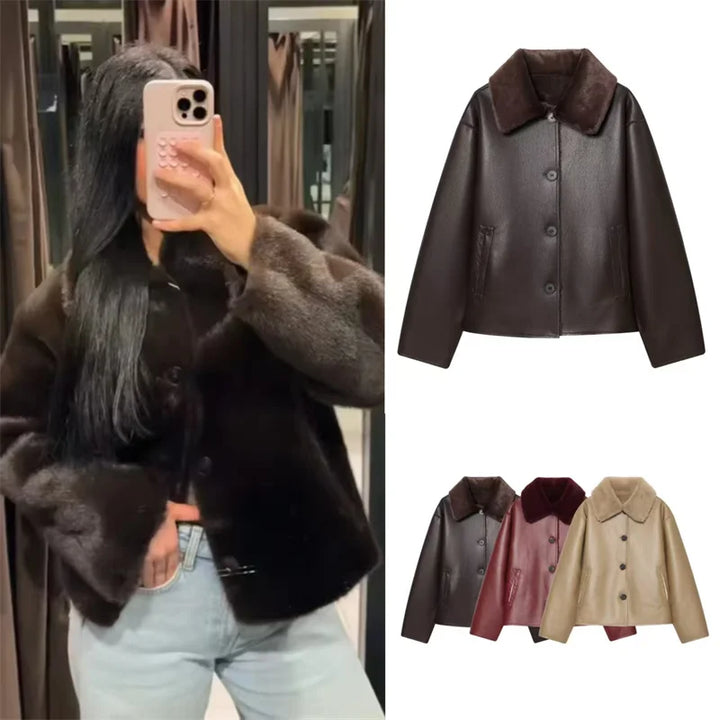 Giacca corta donna in pelliccia sintetica, taglie XS-L