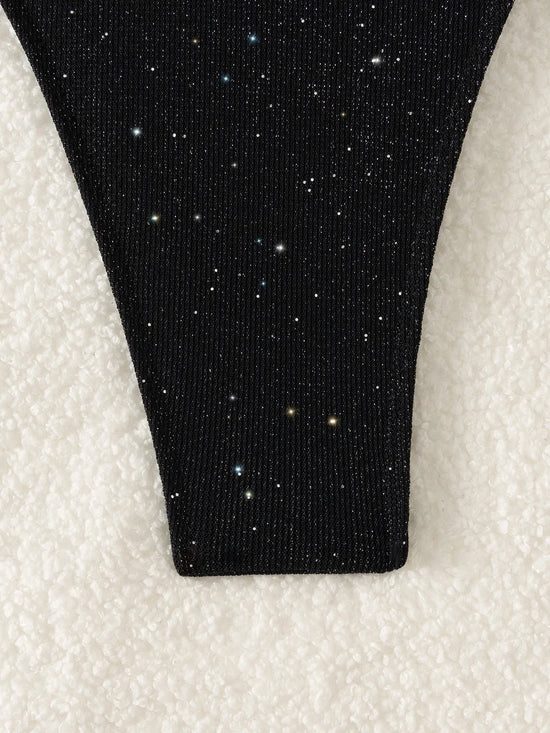 Bikini Nero con Paillettes – Costume Sexy Push Up Brillante