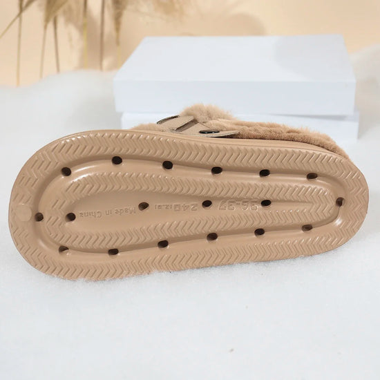 Women EVA Thick Sole Fur Slippers Closed Toe Fluffy Warm Home Slippers Woman Buckle Fashion Slip-on Cover Head Cotton Slippers