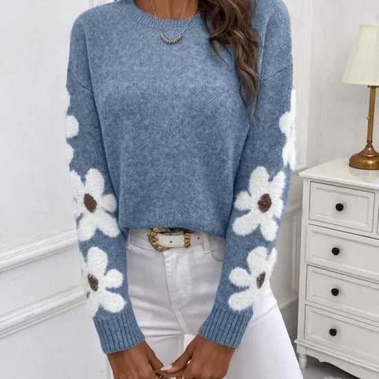 Pullover jacquard a fiori donna 2025 – Maglione elegante floreale knit per autunno/inverno, stile temperamento casual