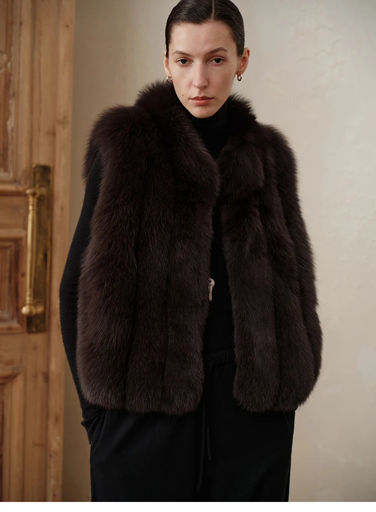 Gilet donna in pelliccia sintetica con collo alto