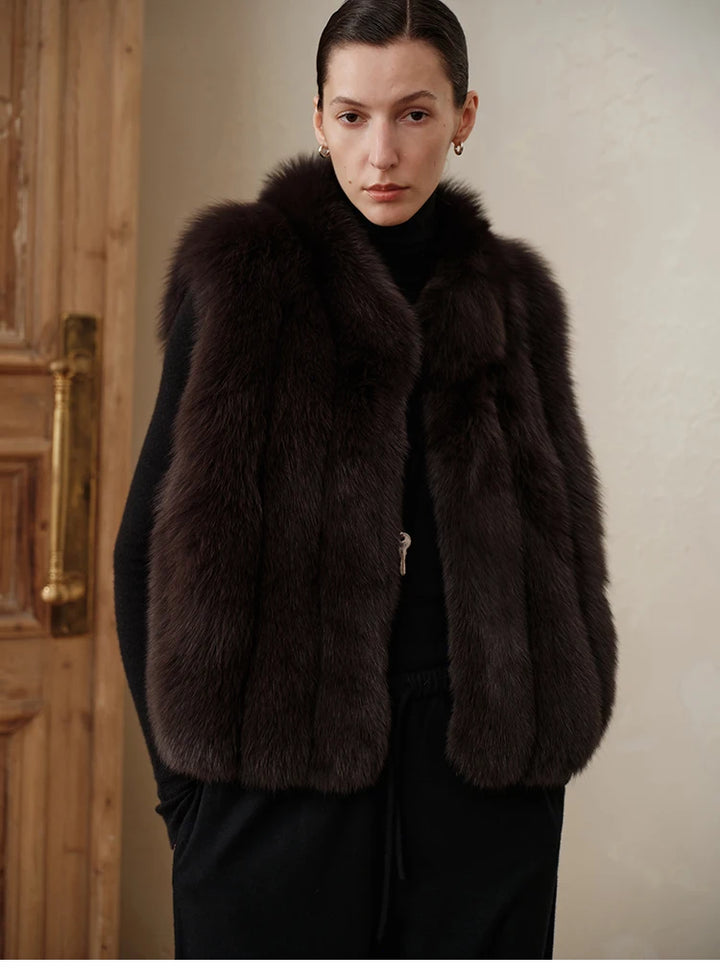 Gilet donna in pelliccia sintetica con collo alto