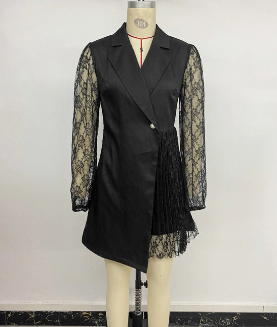 Abito blazer nero con pizzo e maniche lunghe
