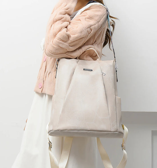 Zaino donna in pelle sintetica PU grande capacità – backpack anti-furto retrò per scuola, viaggio e uso quotidiano