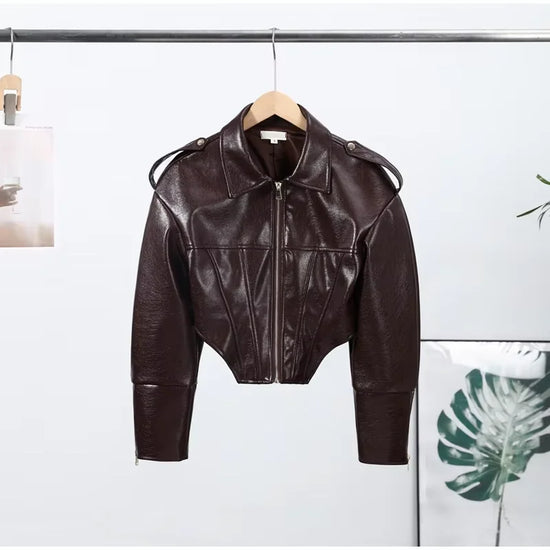 Giacca Biker Donna Effetto Pelle Lucida con Zip – Nero o Rosso