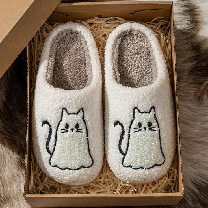 Ciabatte da casa donna 2025 – pelose con ricamo gatto, antiscivolo, perfette per inverno indoor cozy