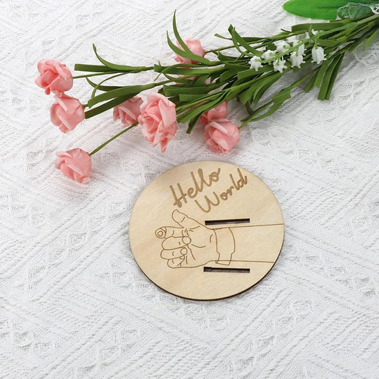 Porta Braccialetto Nascita Neonato – Targhetta Hello World in Legno