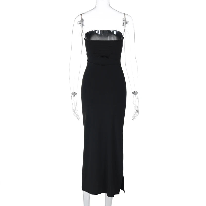 Abito Nero Elegante HugCitar – Maxi Dress Strapless Bodycon per Cerimonie, Party e Serate