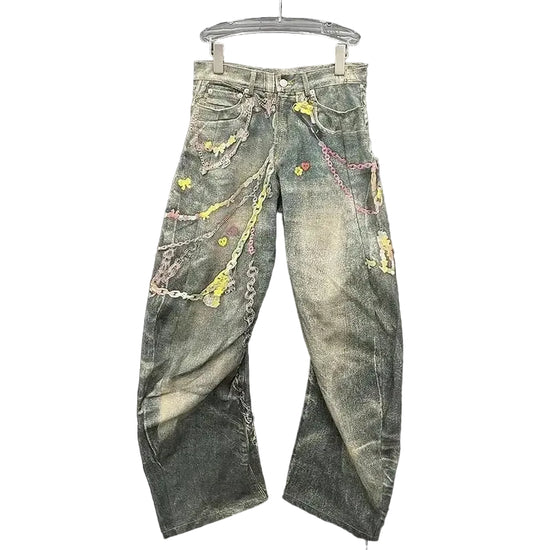 Jeans Donna Vita Alta con Stampa Catena – Denim Fashion Streetwear