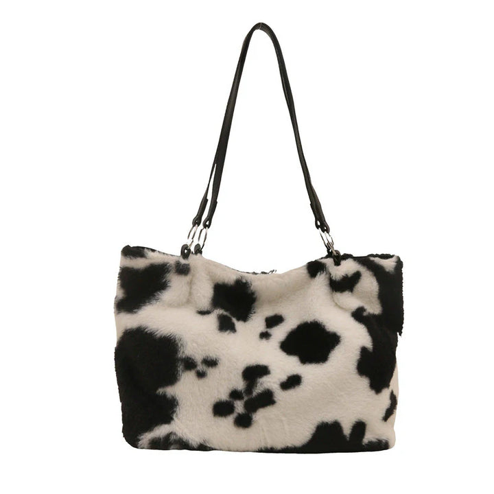 Borsa in Ecopelliccia Donna Animalier Mucca – Grande Capacità a spalla