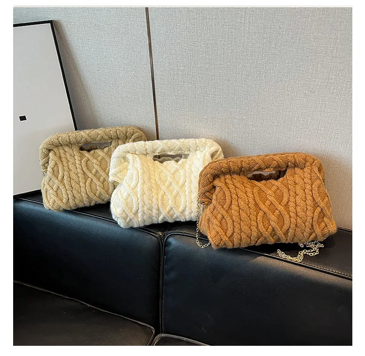 Borsa Crochet Donna Invernale – Crossbody Tricot con Catena e Texture Maglia
