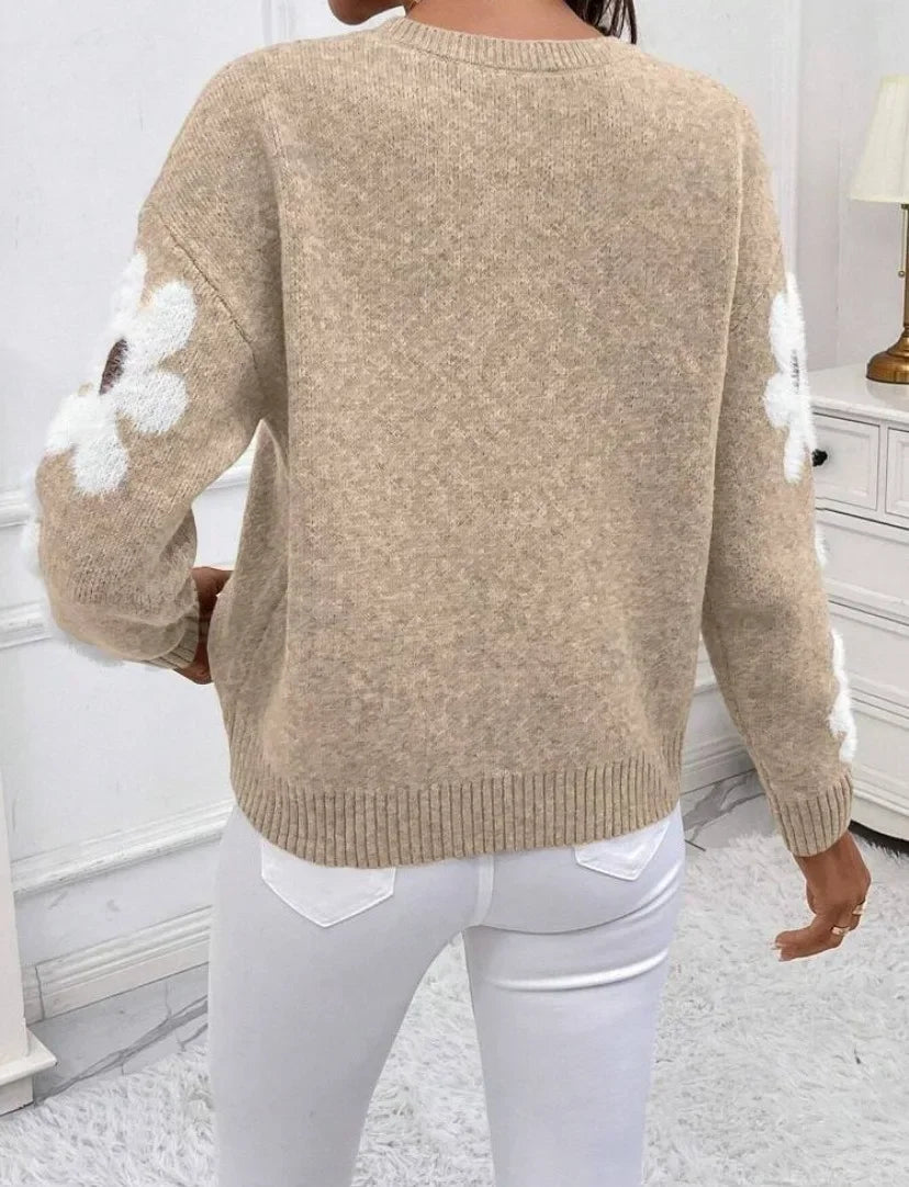 Pullover jacquard a fiori donna 2025 – Maglione elegante floreale knit per autunno/inverno, stile temperamento casual
