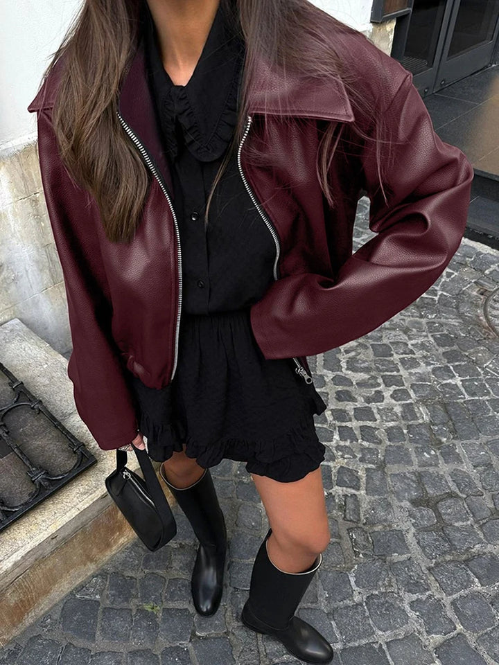 Giacca Similpelle Donna Oversize con Zip - immagine 2