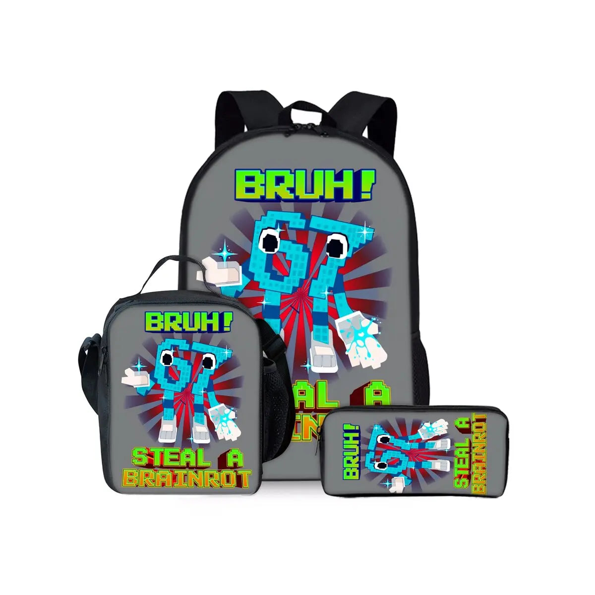 New Colorful Number 67 Print Three Piece Set Backpacks for Boy and Girls Best Gifts 2D Flat Cartoon School Bag for Children