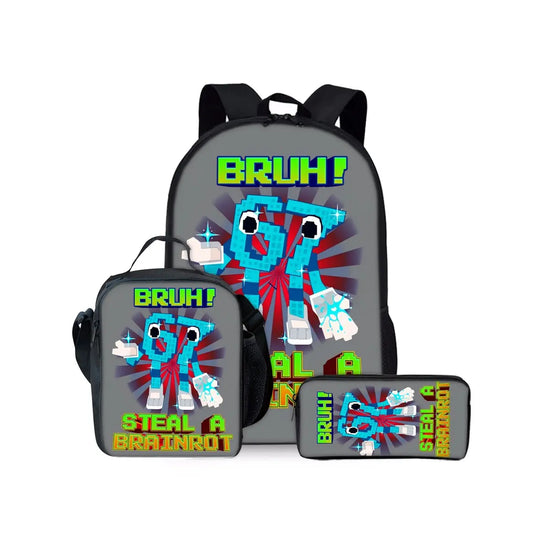 New Colorful Number 67 Print Three Piece Set Backpacks for Boy and Girls Best Gifts 2D Flat Cartoon School Bag for Children