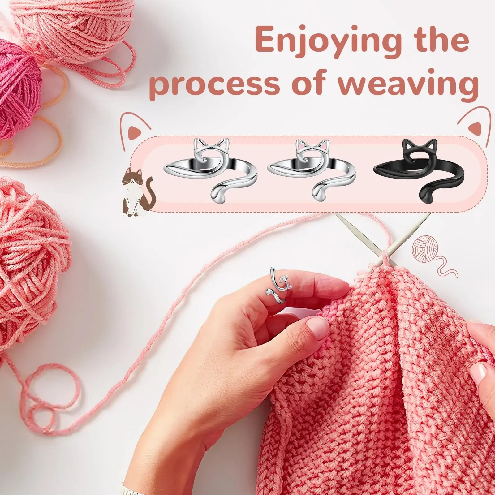 Set 2 ring guida filo regolabili per uncinetto/maglia – anello regolabile finger yarn guide / thimble per tensione costante