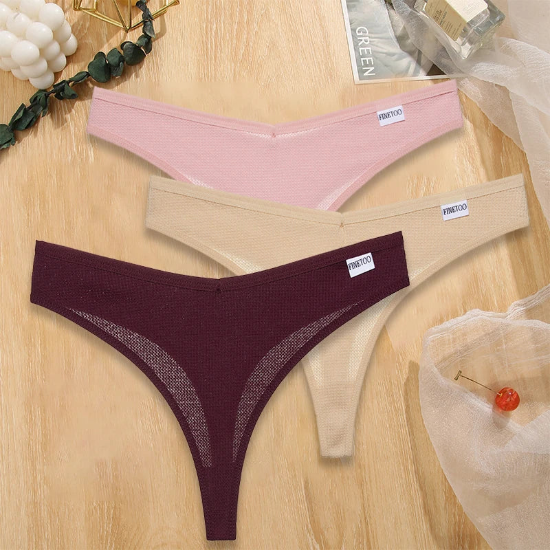Set 3 pezzi perizomi donna G-string in cotone waffle a vita bassa – underwear sexy comfort quotidiano