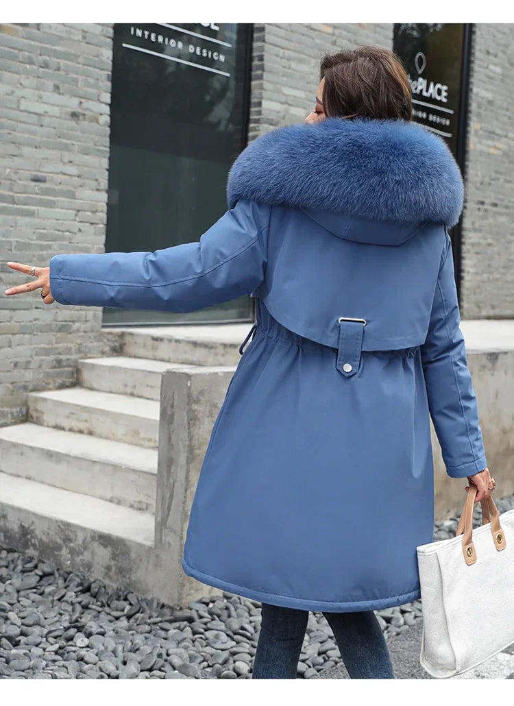 Parka invernale donna – Cappotto lungo imbottito con fodera in lana, cappuccio e colletto in pelliccia, giacca calda da neve