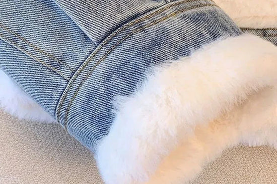 Giacca denim imbottita con pile fissato 2025 – giubbotto baggy da donna con colletto alto e interno caldo