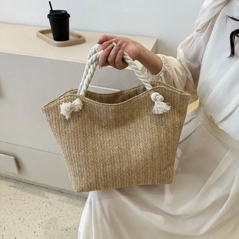 Borsa a Spalla Estiva in Paglia Intrecciata per Donna – Stile Boho Chic, Grande Capacità, Perfetta per Spiaggia e Vacanze