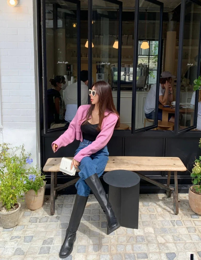 Cardigan donna coreano maniche corte collo polo – versatile knit senza maniche, girocollo, perfetto per tutte le stagioni