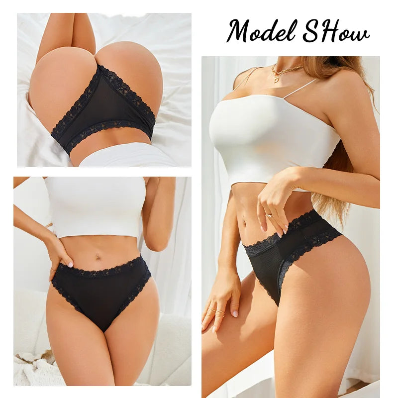 Set 5 pezzi perizomi donna vita media contrasto pizzo floreale – mutandine traspiranti sexy low-waist da S a XXL