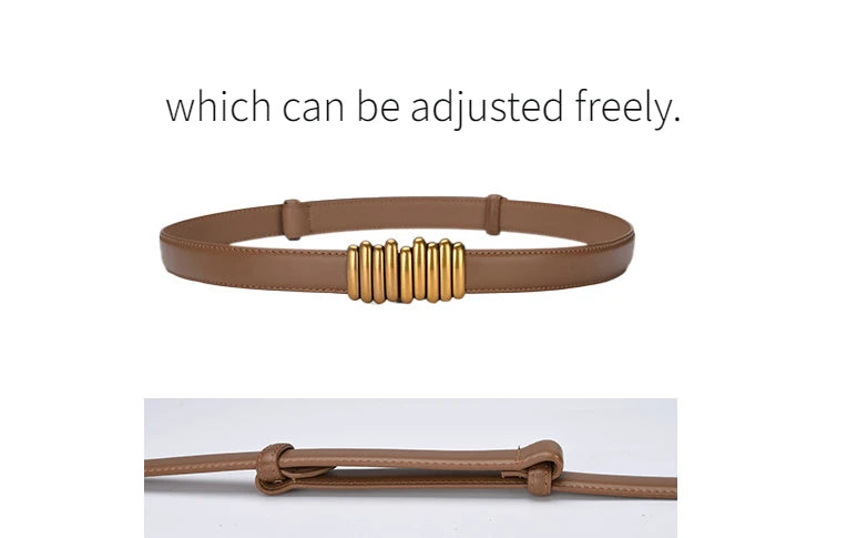 Cintura donna ecopelle vera 2025 – skinny knot belt in cowhide con fibbia gold, cintura regalo moda