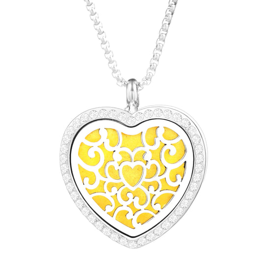 Collana Diffusore a Cuore con Strass in Acciaio Inox – Ciondolo Aromaterapia per Profumi e Oli Essenziali