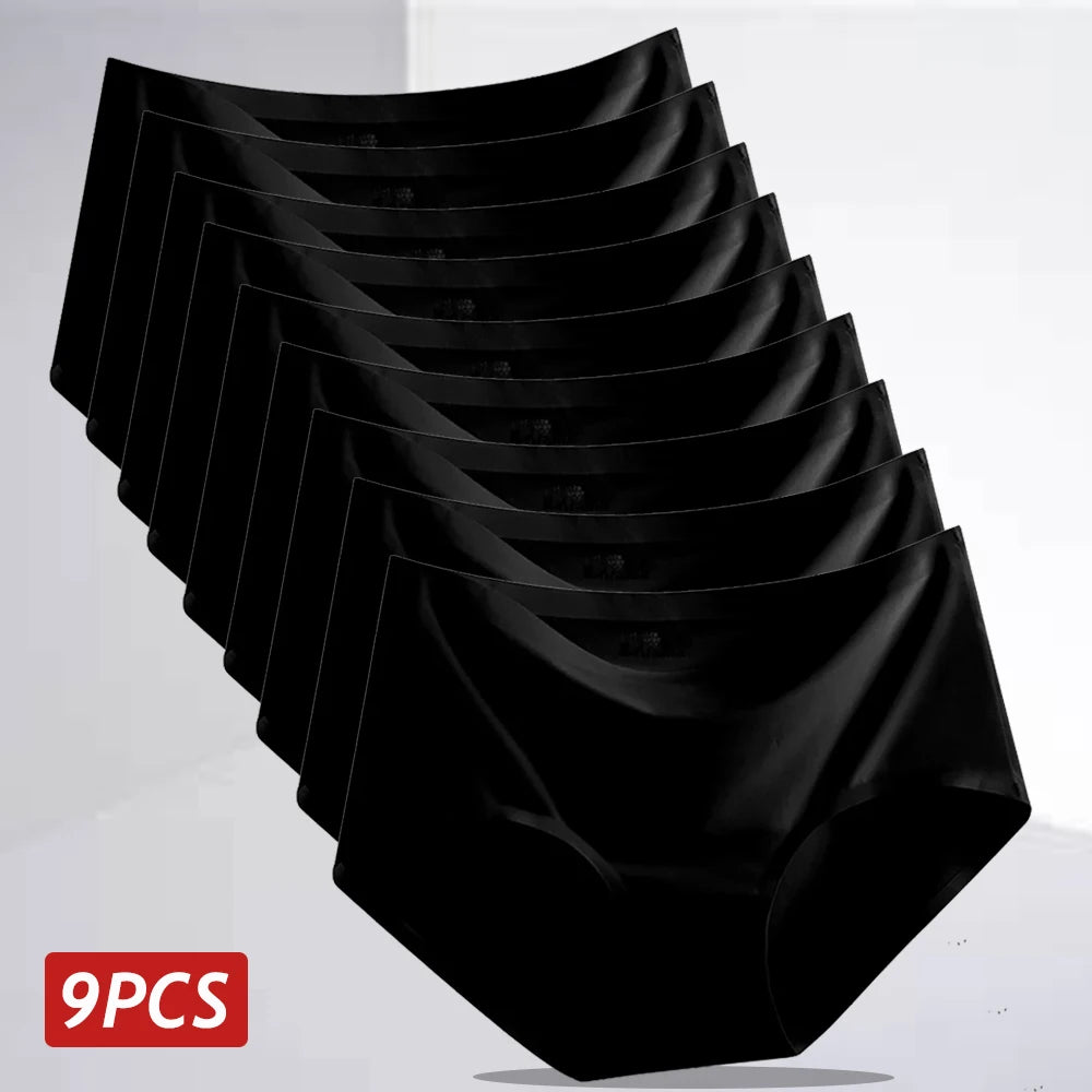 Set 9 pezzi perizomi donna seamless in ice-silk – mid-rise, mutandine traspiranti comfort quotidiano taglie grandi