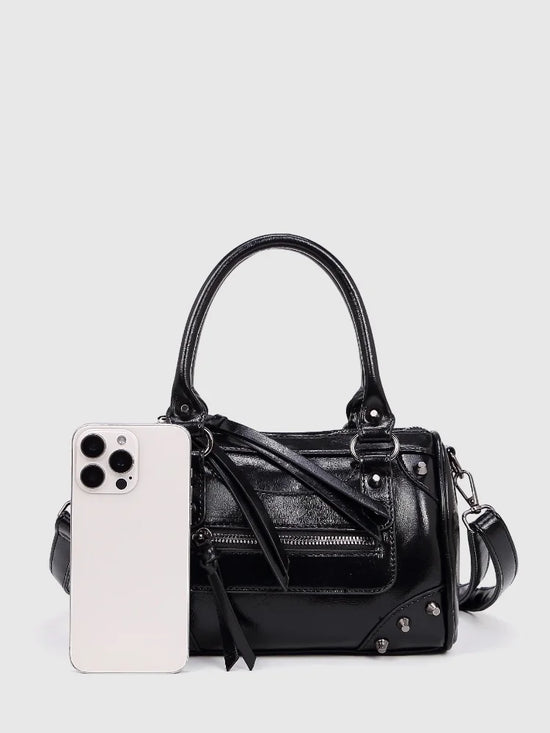 Borsa donna in similpelle con rivetti e nappine – tracolla regolabile, elegante e casual per ufficio e appuntamenti