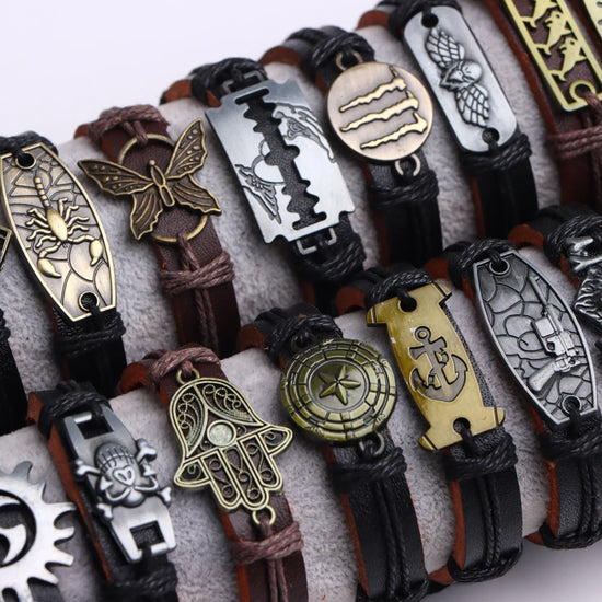10-100 Braccialetti in Pelle Intrecciata Regolabili – Bracciali Uomo / Donna All’Ingrosso Retro Style
