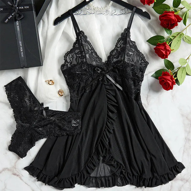 Completo lingerie plus size in pizzo con reggiseno, perizoma e vestaglia trasparente – Set elegante e romantico
