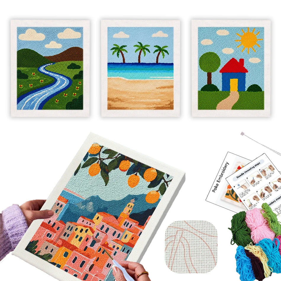 Kit Punch Needle Paesaggio – Ricamo DIY Completo per Principianti