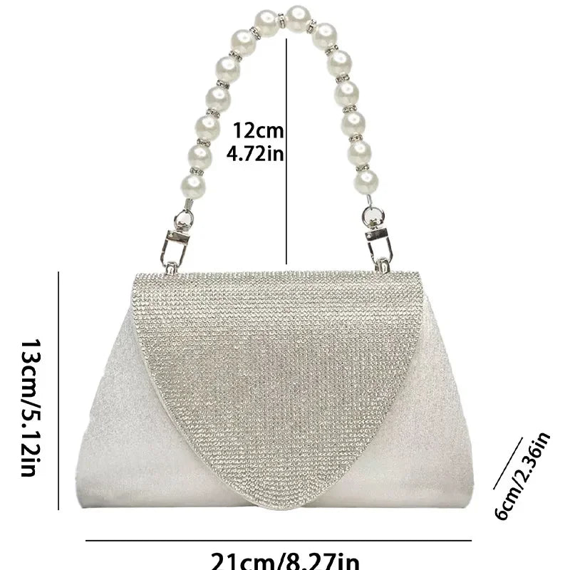 Clutch quadrata con perle e strass – Borsa da sera elegante per cocktail e matrimonio