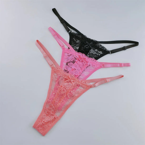 Set 3 Perizomi in Pizzo Trasparente Donna– Sexy Regolabile