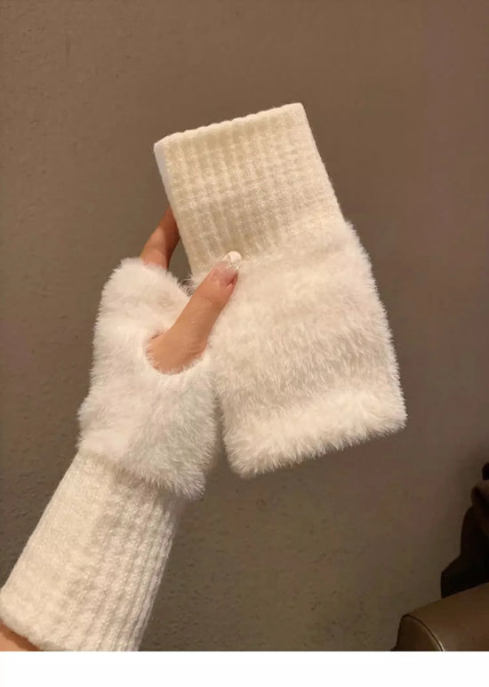 Guanti in pelliccia sintetica “mink fleece” half-finger donna – Guanti senza dita caldi e morbidi per l’inverno, perfetti per scrivere e usare lo smartphone