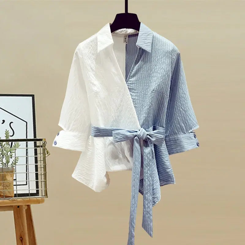 Set due pezzi donna 2025 – camicia chiffon cucita + jeans casual, elegante e leggero