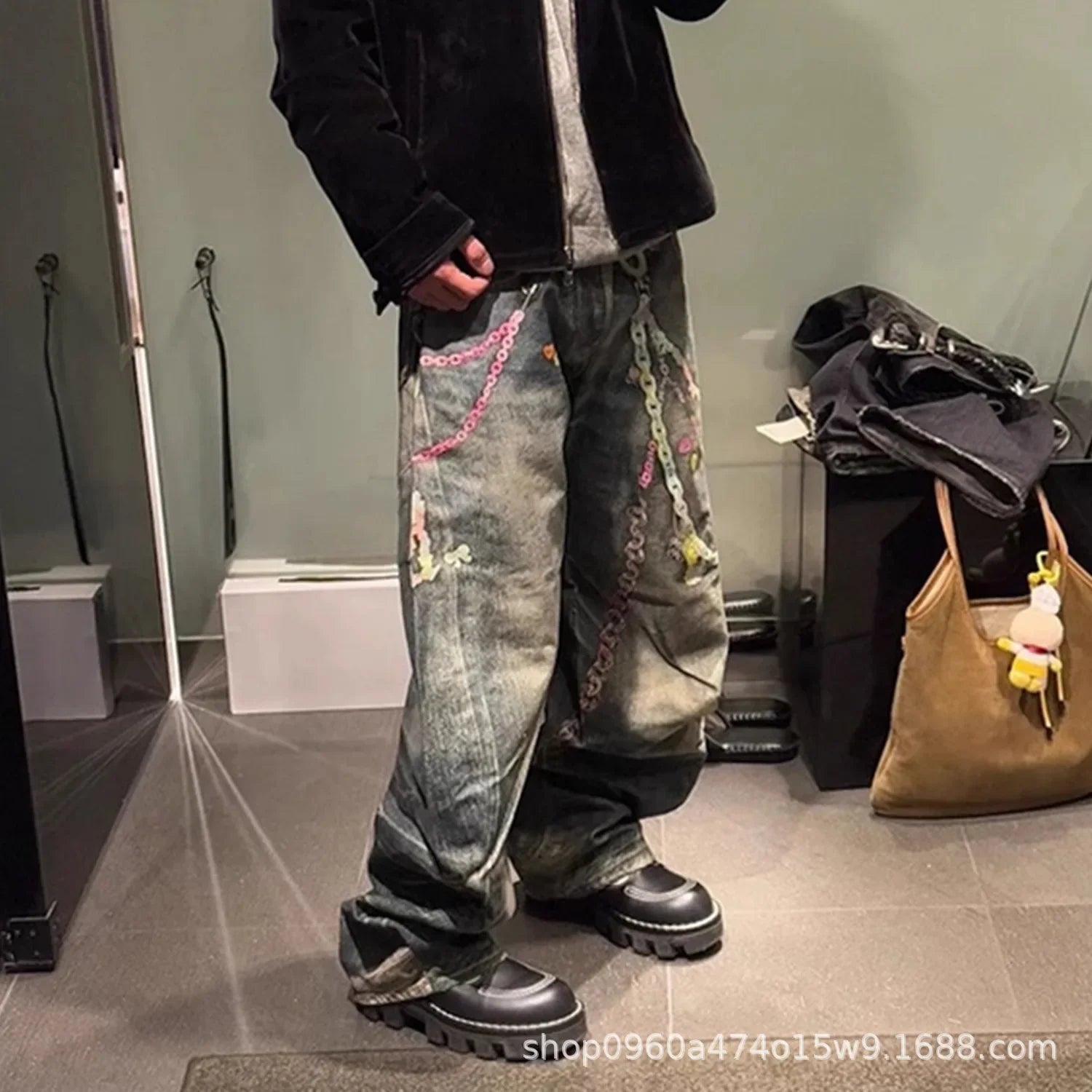 Jeans Unisex Loose Fit Stampati – Denim Streetwear Vintage Lavato