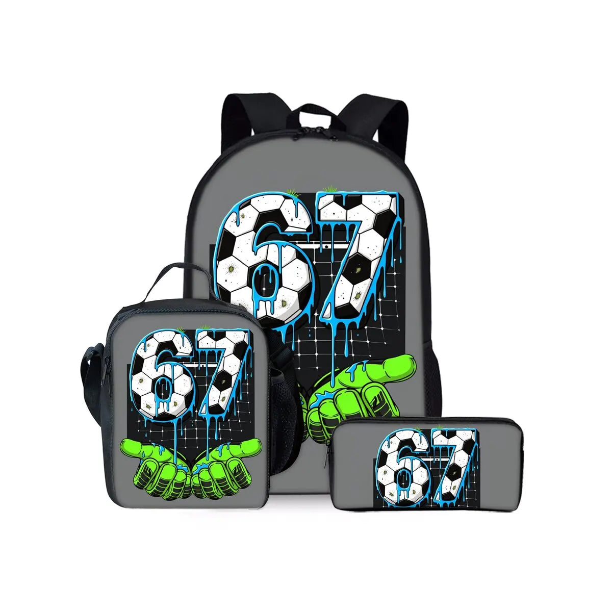 New Colorful Number 67 Print Three Piece Set Backpacks for Boy and Girls Best Gifts 2D Flat Cartoon School Bag for Children