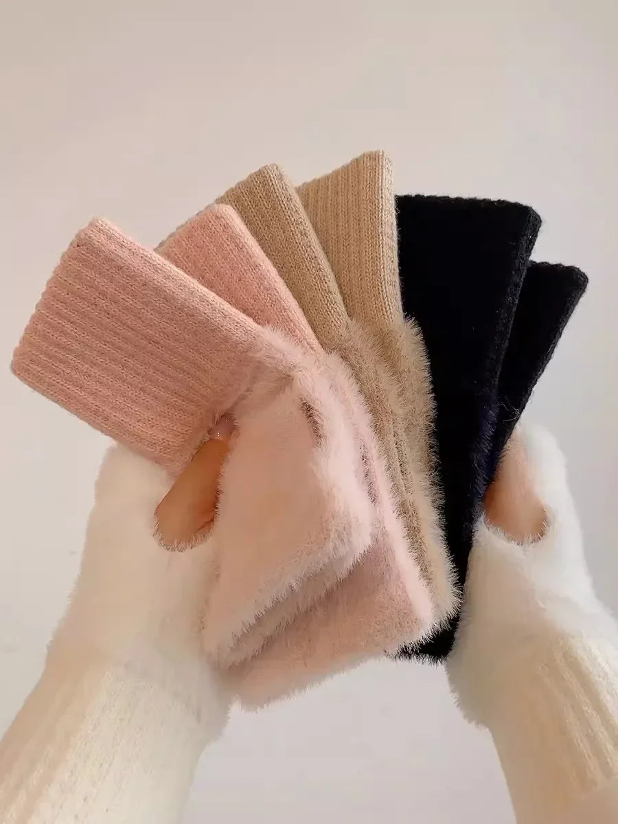 Guanti in pelliccia sintetica “mink fleece” half-finger donna – Guanti senza dita caldi e morbidi per l’inverno, perfetti per scrivere e usare lo smartphone