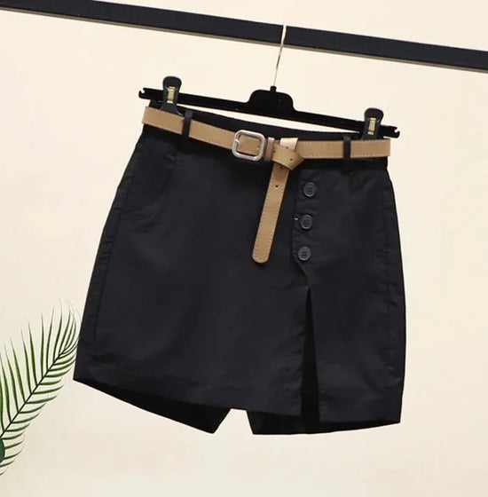 Gonna Pantaloncino Donna Vita Alta – Shorts A-Line con Bottoni