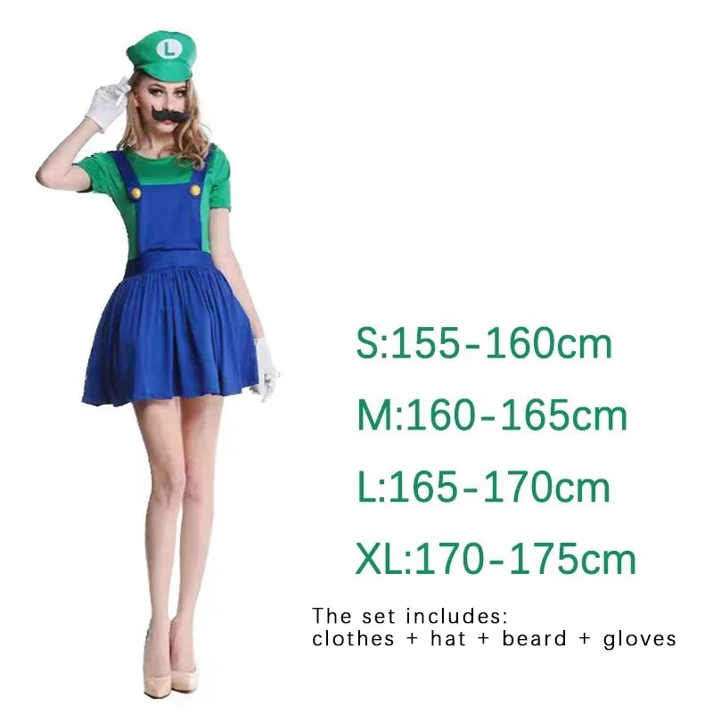 Costumi Cosplay Mario e Luigi – Uniformi Adulto Uomo & Donna per Halloween e Feste